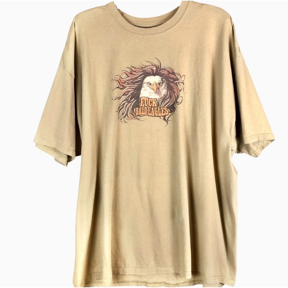 Y2K Fu*k Bald Eagles Humor T shirt Mens Size 2XL Embroidered Eagle Graphic